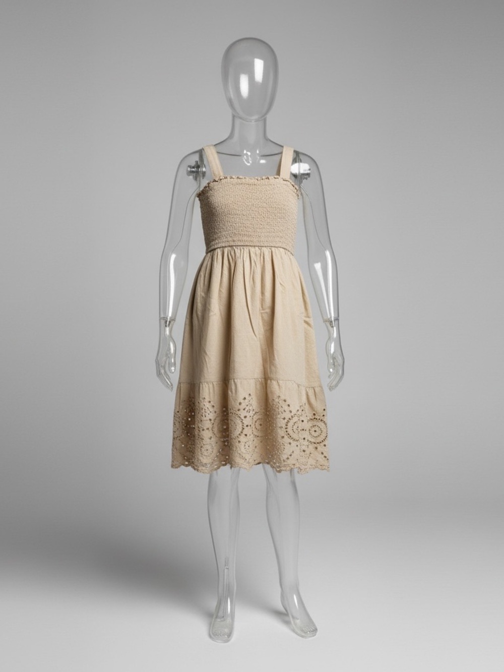 GAP Kids Girls Size M 8-9 Cream Cotton Smocked Eyelet Sundress